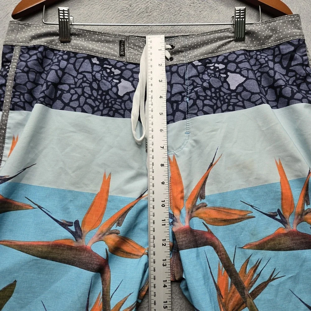 Hurley Men Shorts 34 Blue Swimwear Floral Birds Of Paradise Board
